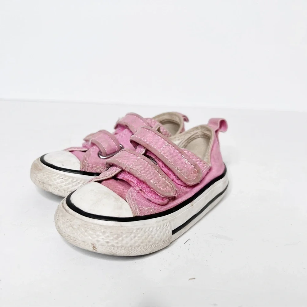 Converse Pink Canvas Sneakers Velcro Toddler Size 4